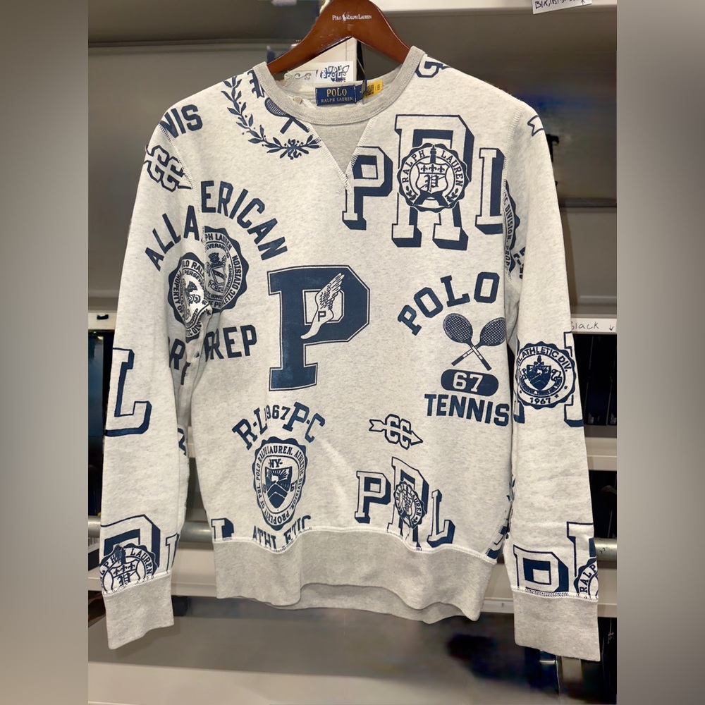 Polo by Ralph Lauren White and Blue Graphic Crewneck Sweater
